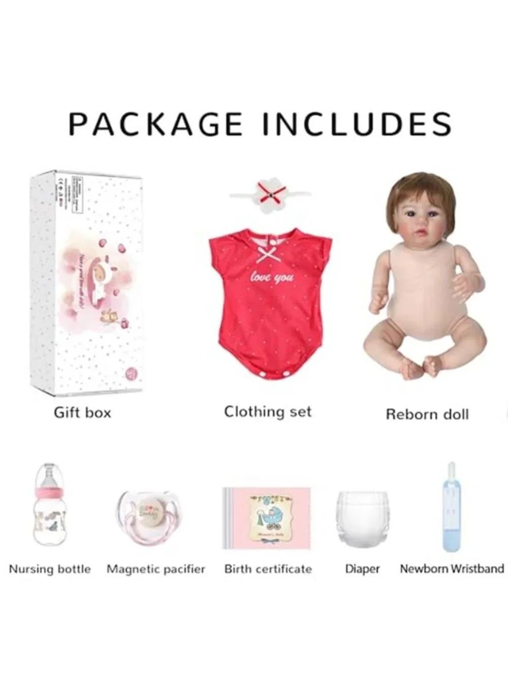 18 Inch Realistic Reborn Baby Girl Doll Hand Rooted Hair Soft Weighted Body Vein
